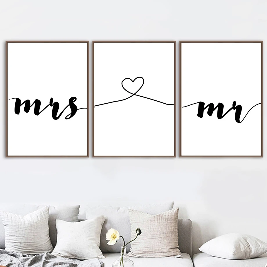 Черно-белые линии любовь цитаты настенная Картина на холсте скандинавские