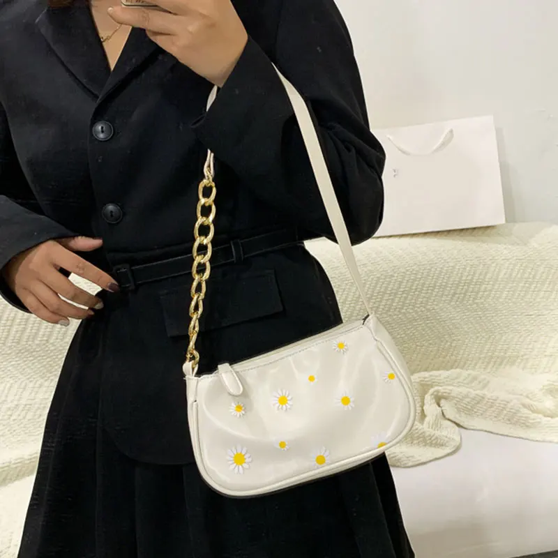 

2020 Texture women's bags Fashion Flower Daisy Women Handbag Portable Design Chic Nylon Underarm Shoulder Tote Baguette Bags