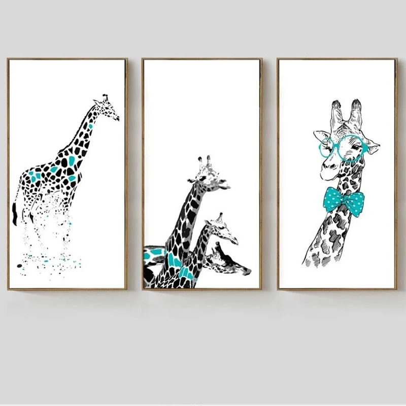 Холст напечатанный плакат для дома декоративный животных мультфильм Жираф