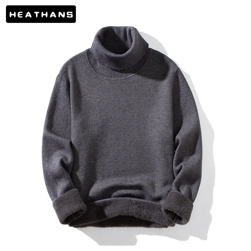 

Hot Sales Turtleneck Slim Bottoming Sweaters Couple Knitting Sweater Men's Autumn Winter Warm Fleece Solid Color Unisex Sweater