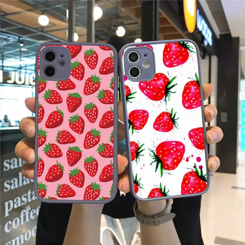 

Pink Cherries Cherry Strawberry Phone Case Matte Transparent for iPhone 7 8 11 12 s mini pro X XS XR MAX Plus cover funda
