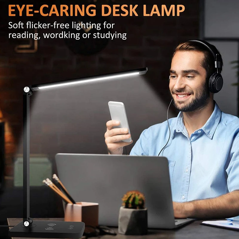 

LED Desk Lamp Desk Lamp with USB Charging Port Wireless Charger Dimmable Desk Light Eye-Care Table Lamp Night Lamp