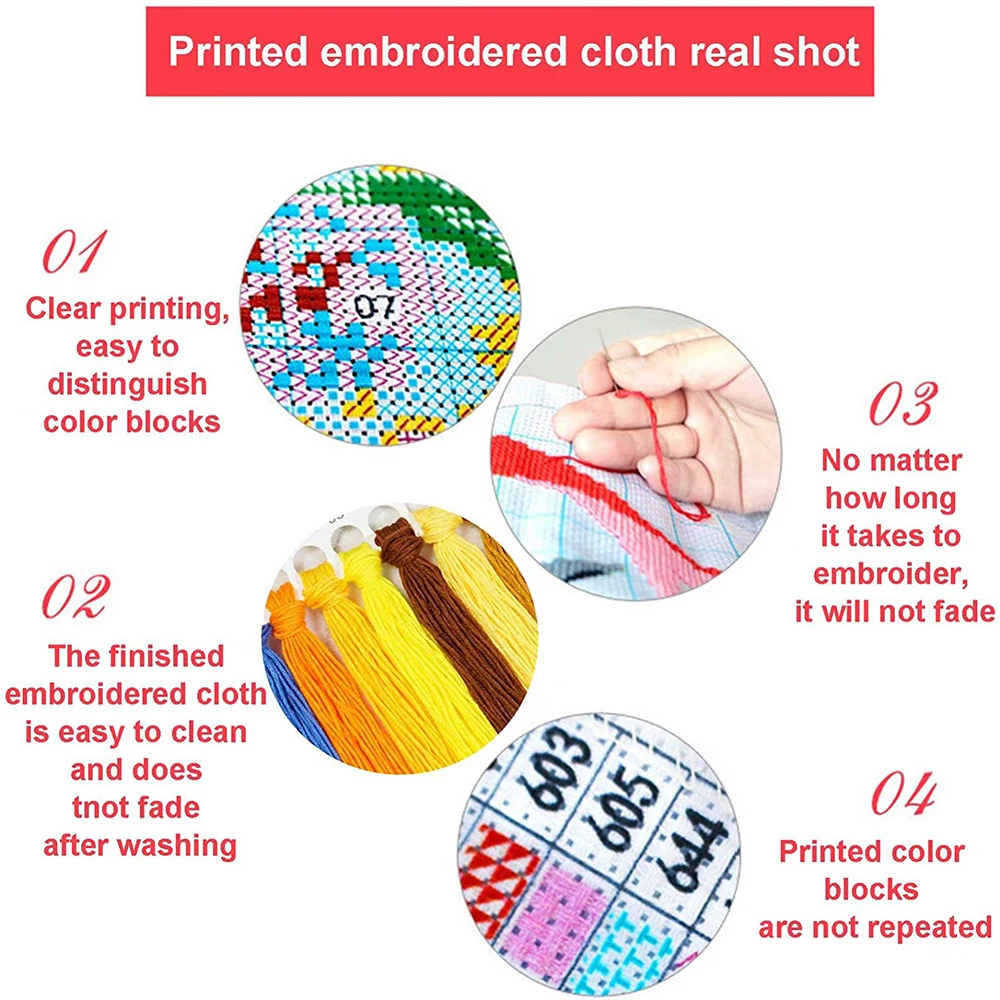 Холст с цветочным и женским принтом 14 карат Набор для вышивки крестиком