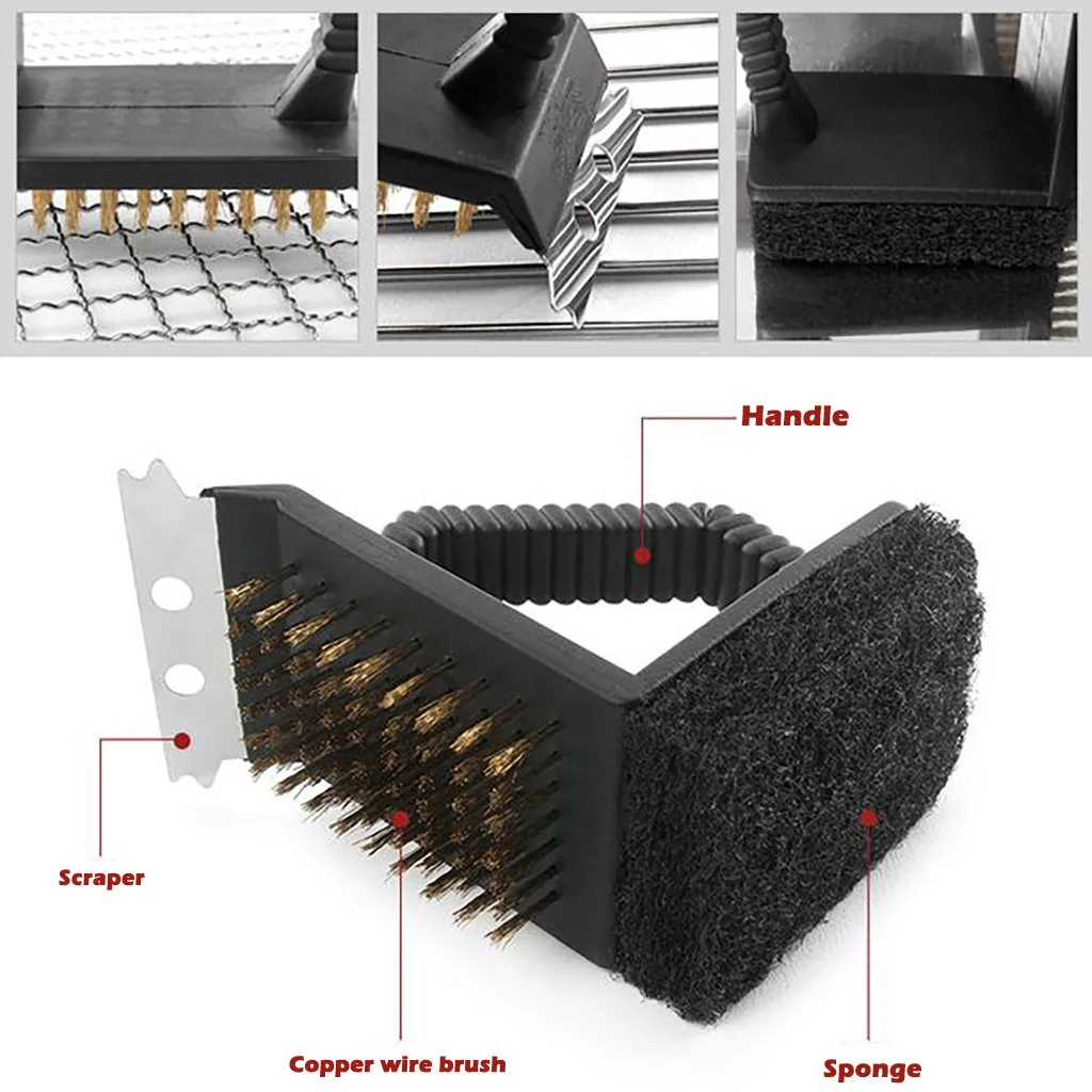 Новый стальной щетка 3 в 1 для барбекю гриль скребок инструмент очистки краев