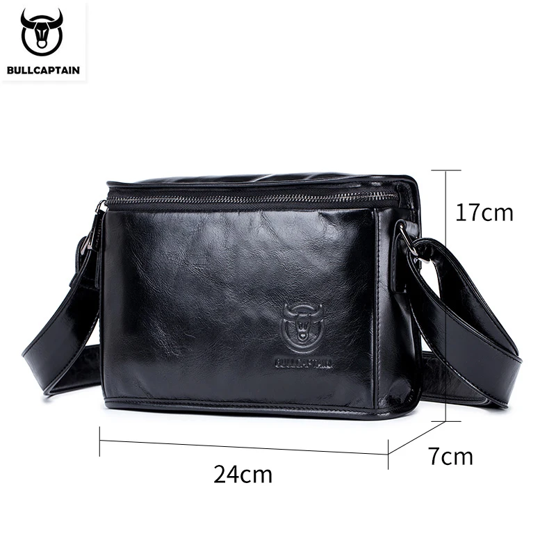 BULLCAPTAIN shoulder bag men's leather cross section small square head layer cowhide mobile phone bag messenger bag small bag