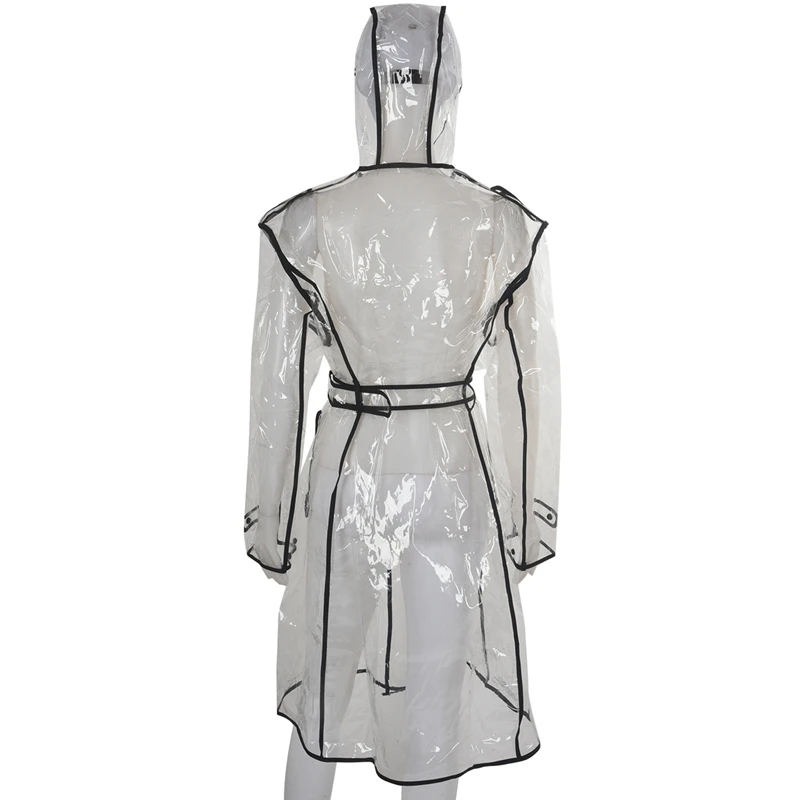 Transparent Ladies Long Raincoat Women'S Belt Waterproof Travel Windbreaker Eva | Дом и сад