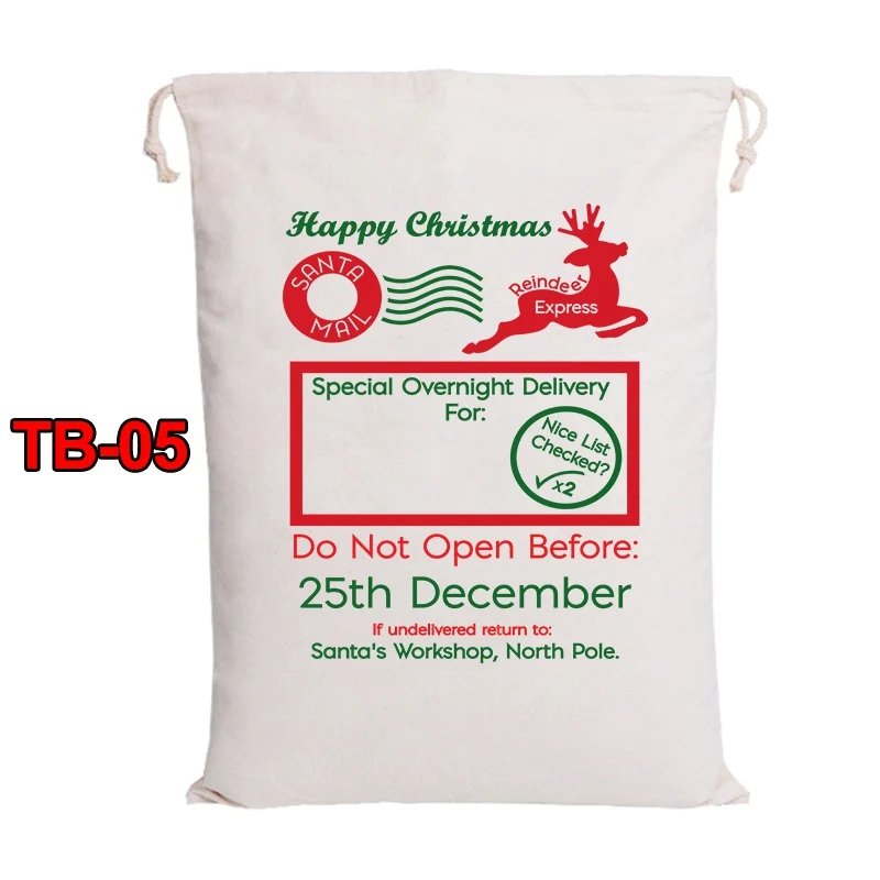 Saco de Pap&aacute; Noel de 44 estilos, mezcla de 60 unids/lote, bolsa de regalo con cord&oacute;n, bolsa de tira roja de lona Xmaxs, env&iacute;o r&aacute;pido-3