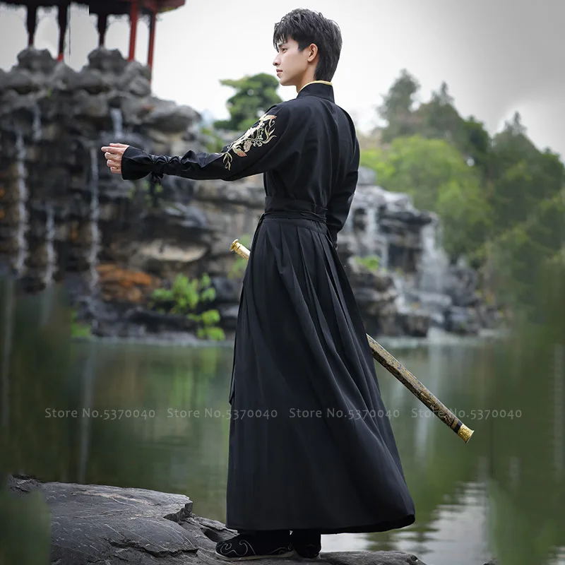Hanfu халат для мужчин Традиционный китайский стиль журавль вышивка платье Топ