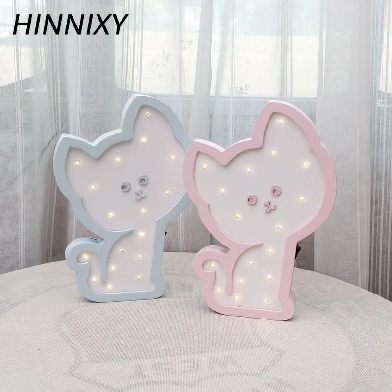 Hinnixy сова кошка ночник для детской спальни Декор лампа розовый синий дерево