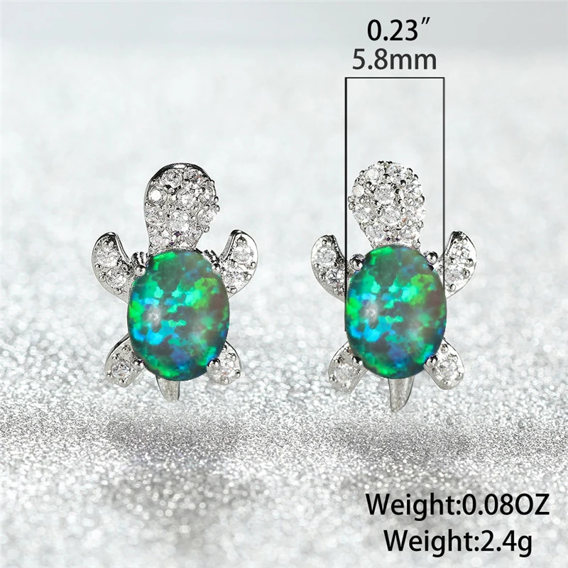Женские Симпатичные Черепаха серьги гвоздики овальный камень зеленый опал для