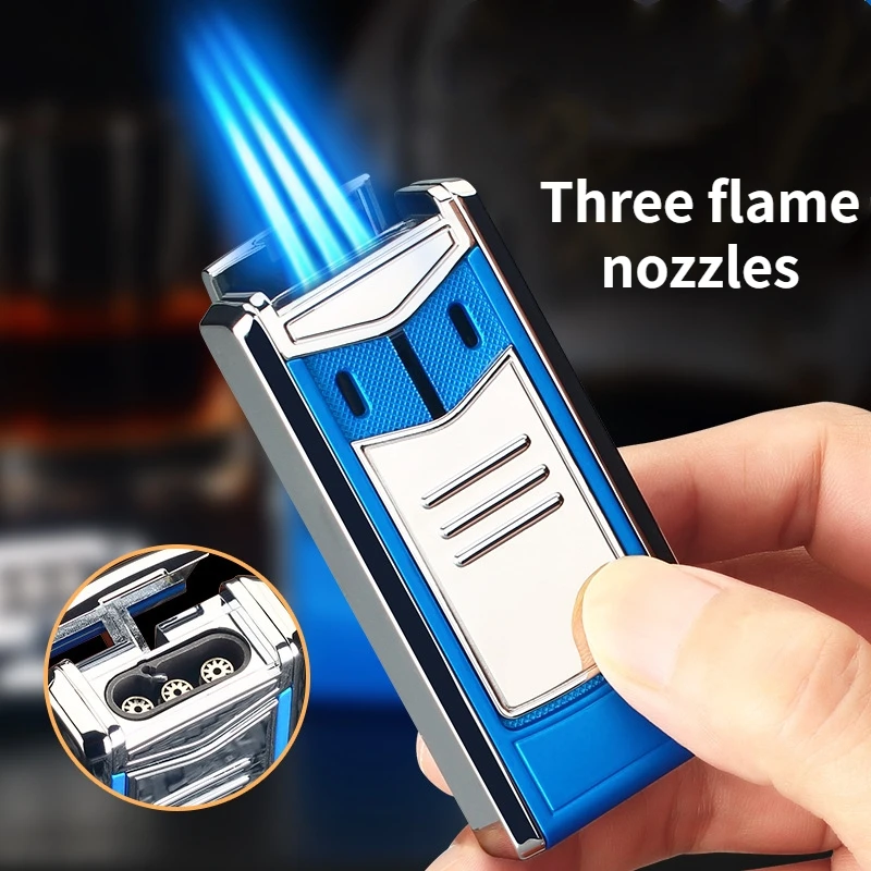 

Novel Three-Nozzle Turbo Lighter Torch Gas Filled Metal Windproof Butane Lighters Cigar Cigarettes Accessories Gadgets For Men