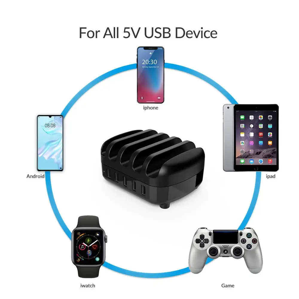 Зарядная Станция ORICO USB док станция с держателем 40 Вт 5V2.4A * 5 usb кабель для зарядки