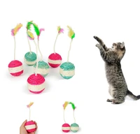 pet cat kitten toy rolling sisal scratching ball funny cat kitten play dolls tumbler ball pet cat toys feather toy dropshipping2