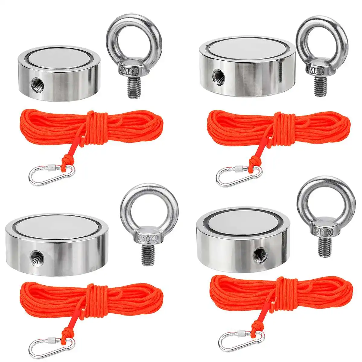 

200kg Powerful Round Neodymium Magnet Hook Double Side strong Salvage Magnet Sea Fishing Equipments Holder with Ring +10M Rope