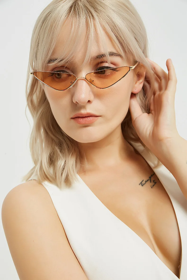 Новые женские солнцезащитные очки маленькая коробка треугольный Металлический Панк Ретро Модные цветные линзы популярные солнцезащитные очки для вечеринок женские Oculos De Sol