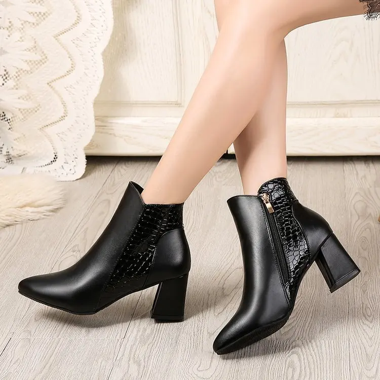 Winter Boots Women Platform Zipper Ankle Boots For Women Elegant High Heel Female Boots Pointed Toe Botines Mujer erf4