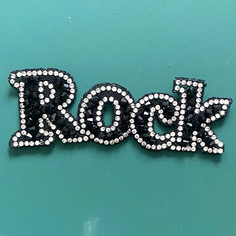 

BLACK Diamond ROCK LETTER Patch Iron On Stickers For Kids Children Cloting DIY Parches Termoadhesivos Para Ropa Sewing Badges