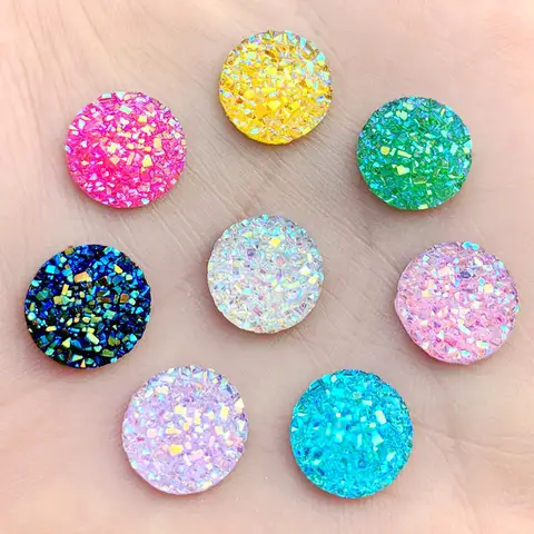 Crystal AB 12mm 80Pcs/Lot Flatback Resin Dotted Round Rhinestone Cabochon Gems,Flat Back Resin Rhinestone For DIY Decoration