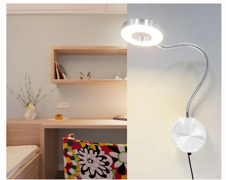 Светодиодный гибкий семейный настенный светильник для чтения книг с алюминиевой