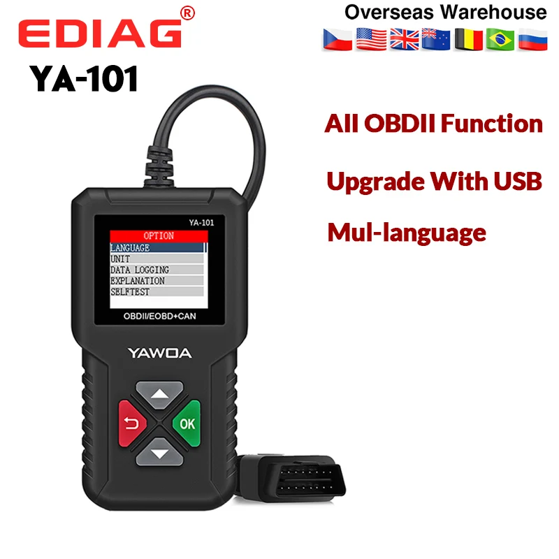 Считыватель кодов EDIAG YA101 OBDII/EOBD автомобильный инструмент онлайн обновление с USB
