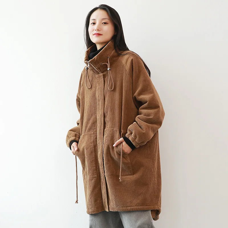 Вельветовая длинная одежда с хлопковой подкладкой Дамское пальто из овечьей