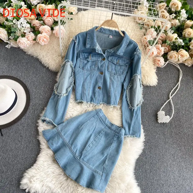 

Suit women retro chic design sense distressed short cardigan jacket wild mini skirt tide