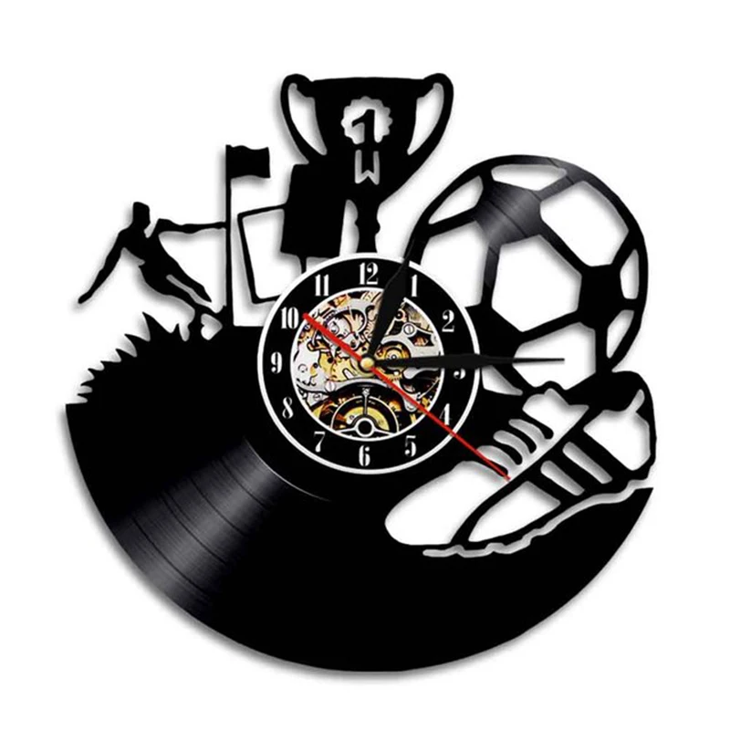 

Football Wall Clock Vinyl Record Time Watch Soccer Team Champion Sport Fan Gift LED Wall Art Atmosphere Light Room Decorative