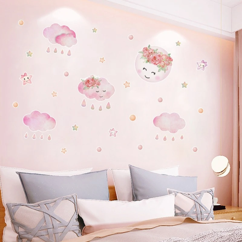 

Cartoon Cloud Stars Wall Stickers Removable Waterproof Wallpaper Mural Art Decar