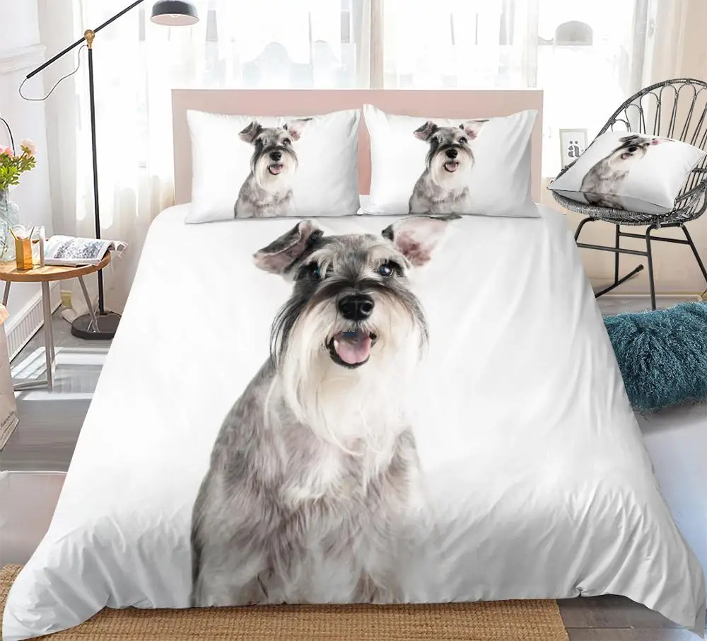 Набор пододеяльников с объемным рисунком собаки Schnauzer белый комплект
