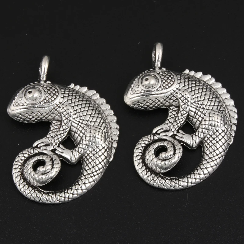 

8pcs Silver Color 36x32mm Lizard Charms Cabrite Reptile Animal Pendant Fit DIY Handmade Alloy Jewelry Making Finding Supplies