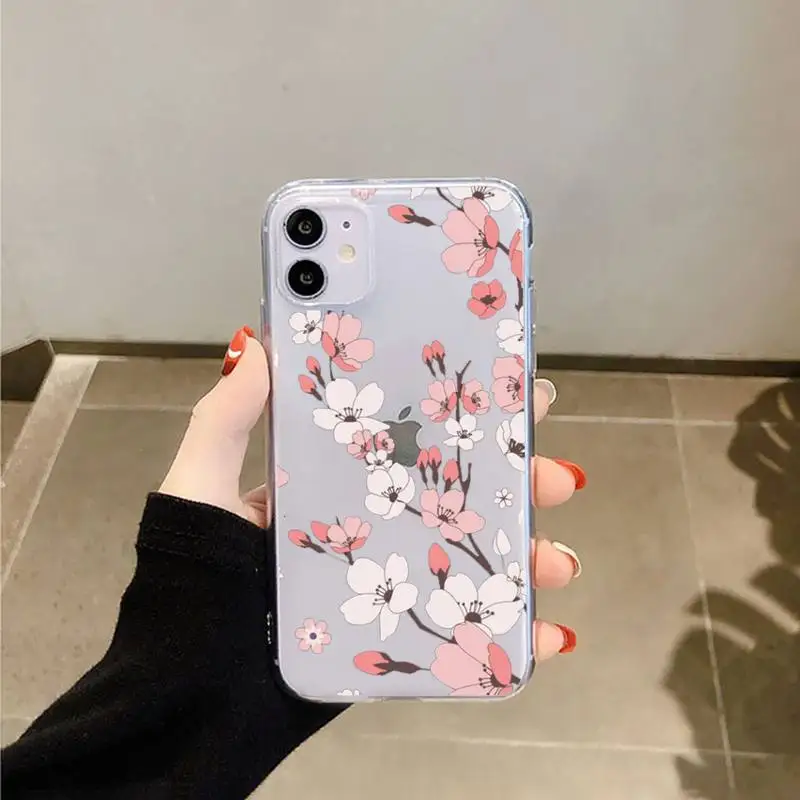 

Cherry blossom pink flower Phone Case Transparent for iPhone 6 7 8 11 12 s mini pro X XS XR MAX Plus