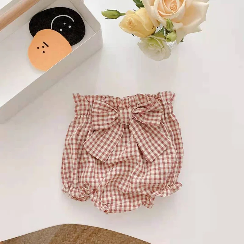 Трусики-шорты летние хлопковые клетчатые с бантом для маленьких девочек чехол на