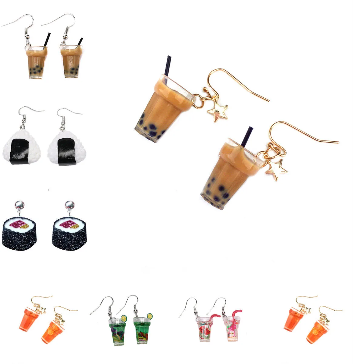 Забавные серьги с лимоном льдом черным чаем жемчугом молочным веселые Висячие
