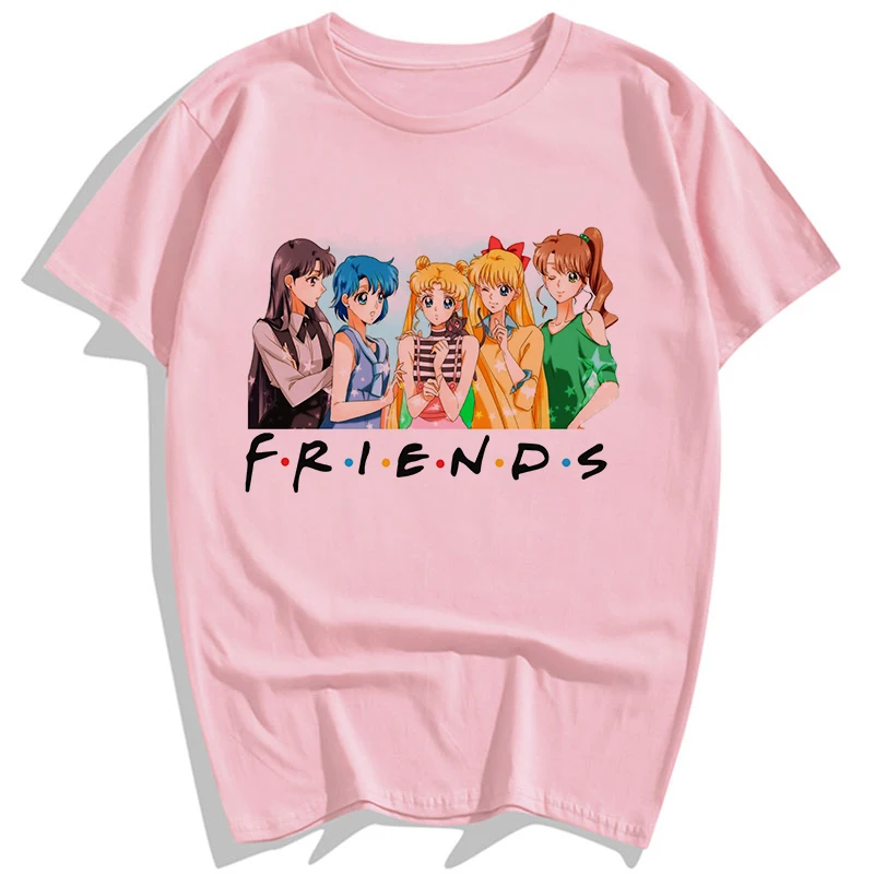 Harajuku Sailor Moon 90s Friends футболка женская летняя одежда розовая Эстетическая винтажная