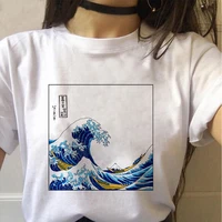 streetwear big wave sea shark top soft oversized graphic printed casual aesthetics art t shirt cotton tee femaleman t shirt