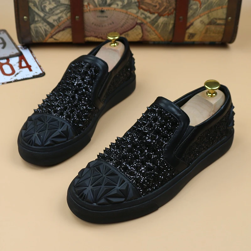 Кроссовки мужские с шипами люксовые брендовые повседневная обувь блестящими