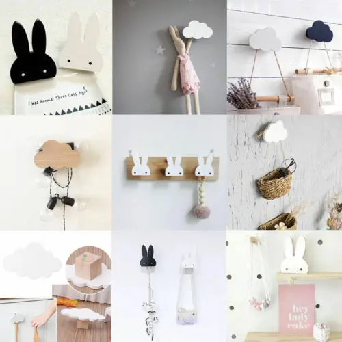 

Nordic Style Wall Hook Cartoon Cloud Kids Room Wooden Stickers Wall Hanging Hook Home Decor Small Cloudrabbit Shape