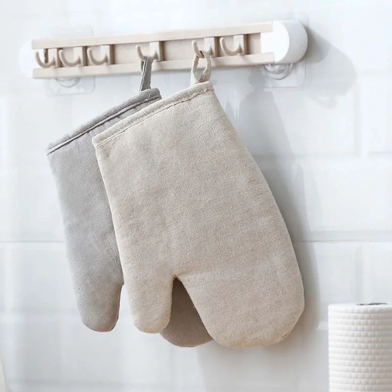 

Solid Color Heat Resistant Glove Cotton Linen Fashion Nordic Kitchen Cooking Microwave Gloves Baking BBQ Potholders Oven Mitts