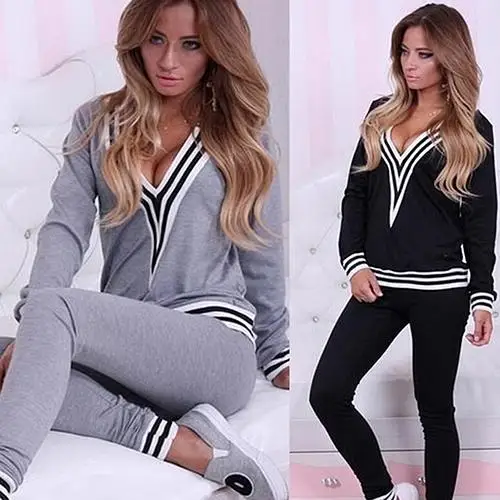 Женский модный спортивный костюм из 2 предметов сексуальный с v образным вырезом