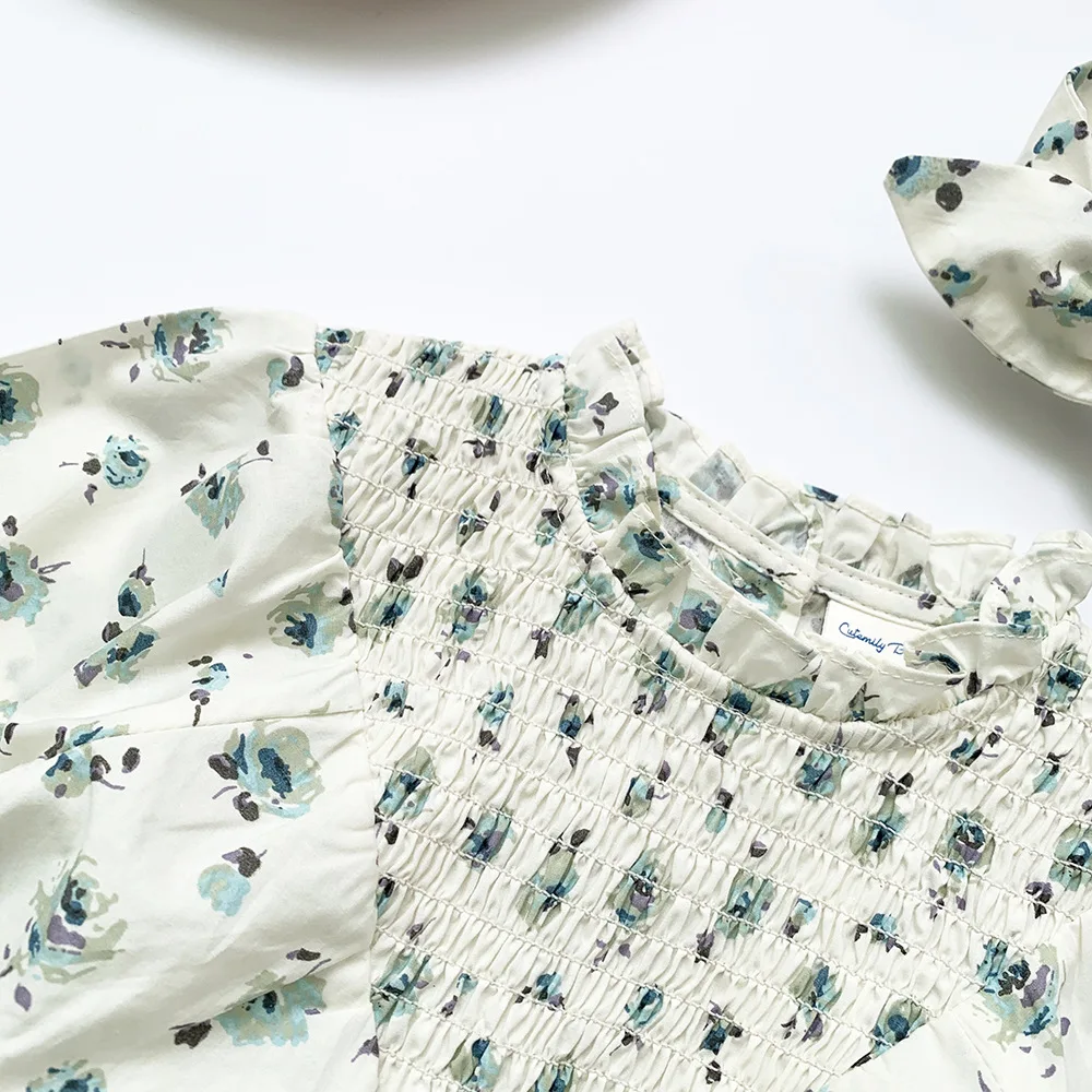 

7436 Baby Girl Clothes 2021 Spring Long Sleeve Girl One Piece Clothes Cotton Floral Print Newborn Baby Romper with Hairband