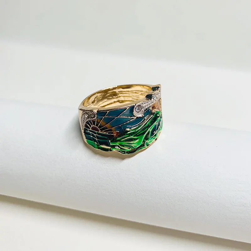 

Linmouge Personality Animal Frog Green Color Enamel Wide Ring For Women Punk Hip Hop Fashion Ethnic Simple Female Rings RF28