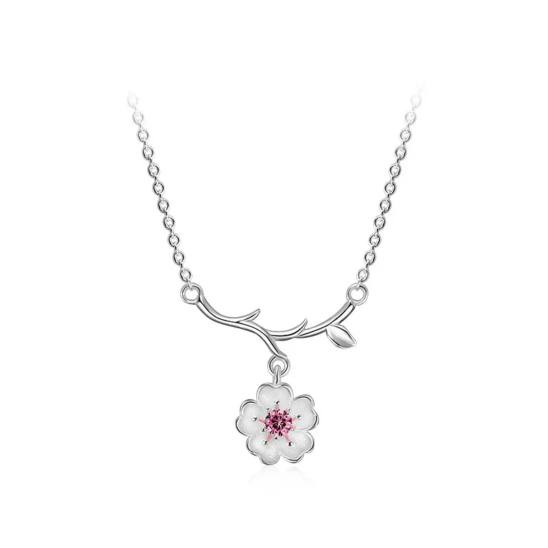 

S925 Flower Pendant Necklace for Women 2020 Jewelry Accessories Necklace Choker Pink Crystal Korean Fashion Simple Elegant Style