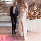 Современное шикарное свадебное платье в стиле бохо для женщин, трапециевидные платья невесты, сексуальное кружевное платье на бретелях-спагетти с разрезом и открытой спиной, свадебное платье