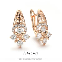 exquisite copper flower heart shaped earrings inlaid crystal precious high quality female stud earrings jewelry woman gift