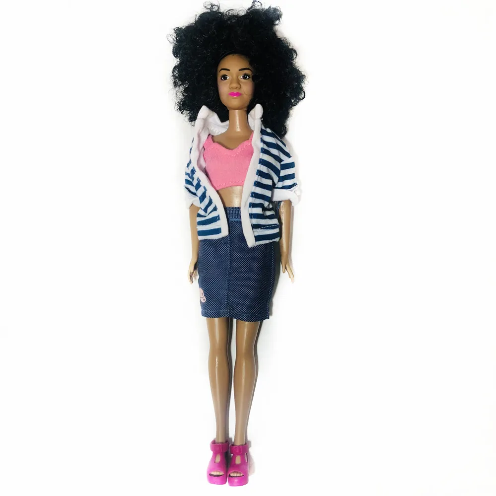 

28cm Original doll Girl Wild-curl up Dark skin Short skirt Doll Women With Clothes 5 joints Doll Beautiful Girl Christmas Gift