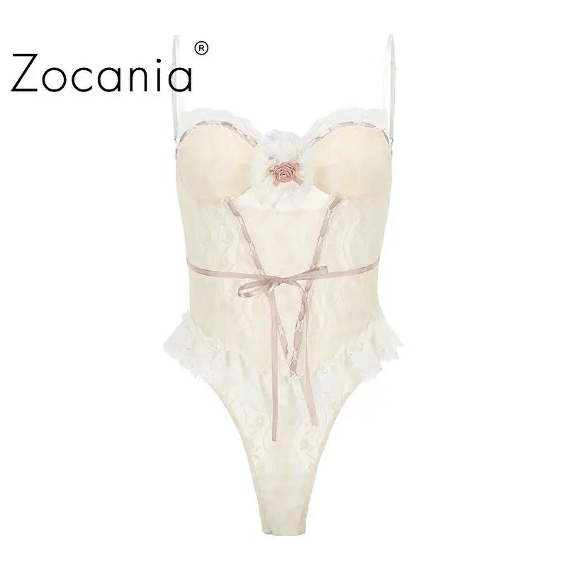 

Lace Perspective Bodysuit Women Floral Cute Sensual Lingerie Female Summer Condole Belt Exotic Costumes Jumpsuits Sexy Lingerie