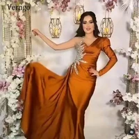 verngo verngo one shoulder mermaid evening dresses long sleeve prom gowns satin beads crystal formal party dresses 2021 vestido