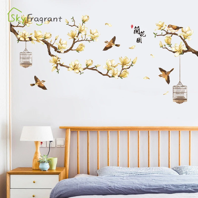 Наклейки на стену в китайском стиле с орхидеями для гостиной детской комнаты