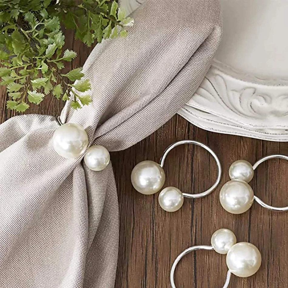 

Pearls Napkin Rings Buckles Silver Gold Serviette Buckle Holder for Xmas Family Gathering Dinner Party Wedding Decoration