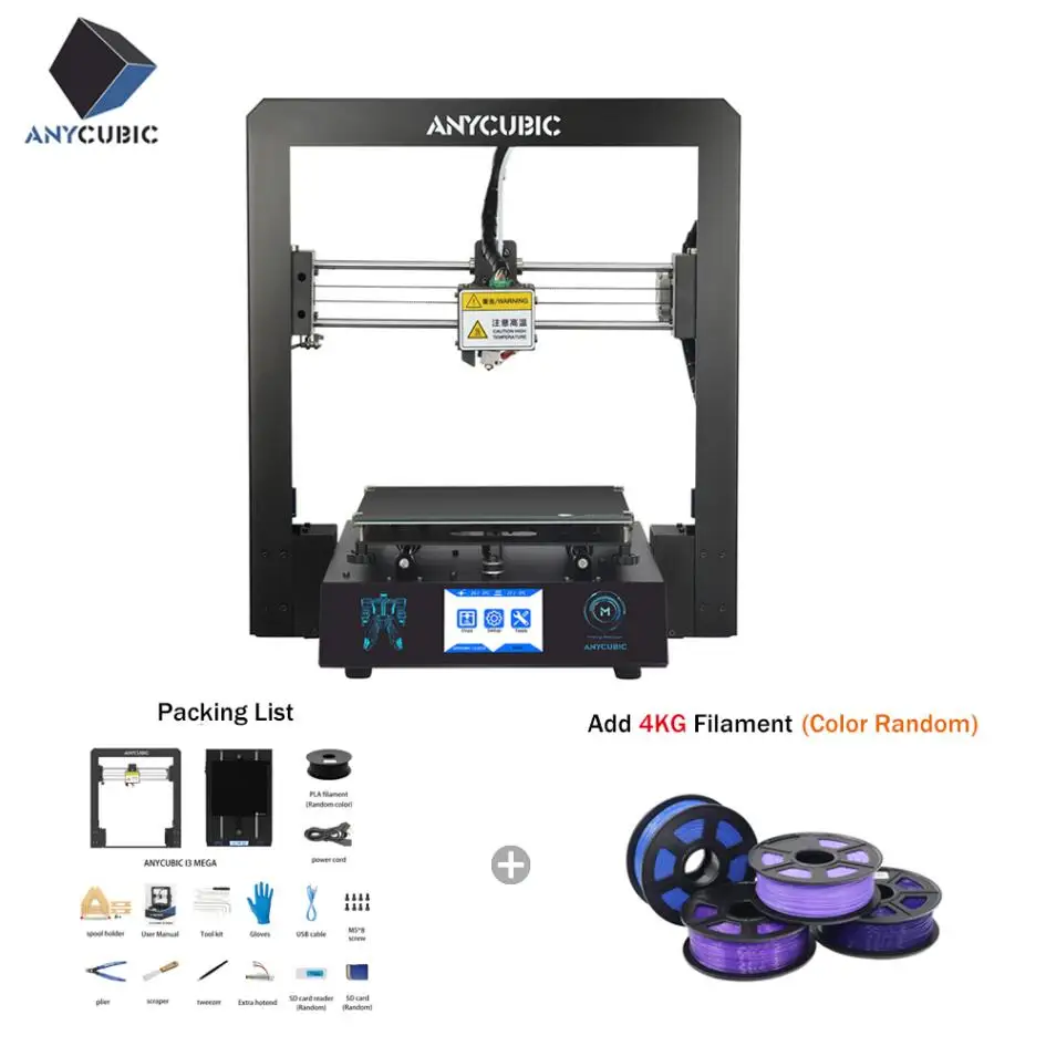 ANYCUBIC 3d принтер I3 Мега Полный металлический каркас промышленного класса высокой точности размера плюс дешевые сопла 3d принтер PLA нити - Цвет: I3 Mega--Add 4KG